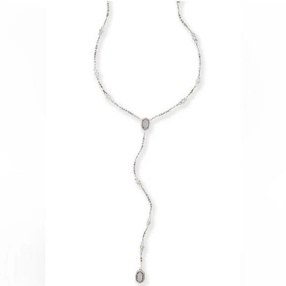 Kendra Scott Claudia Lariat Silver Necklace w/ white stones - Picture 3 of 4